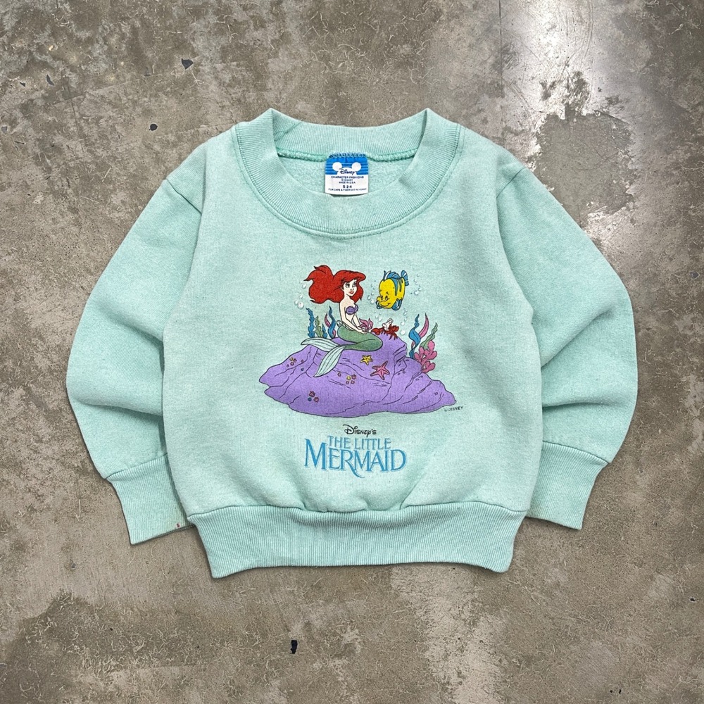 Vintage Disney The Little Mermaid Ariel Sweatshirt Kids S 2-4 Mint Green USA